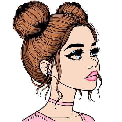 realistic girl with buns on the top of her head