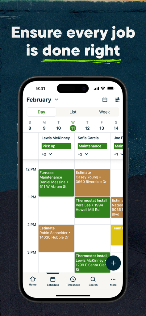 Jobber Field Service Software - Screenshot of Jobber app showing a daily schedule and job calendar for field service professionals