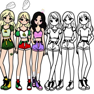 a group of girls wearing crop tops and shorts