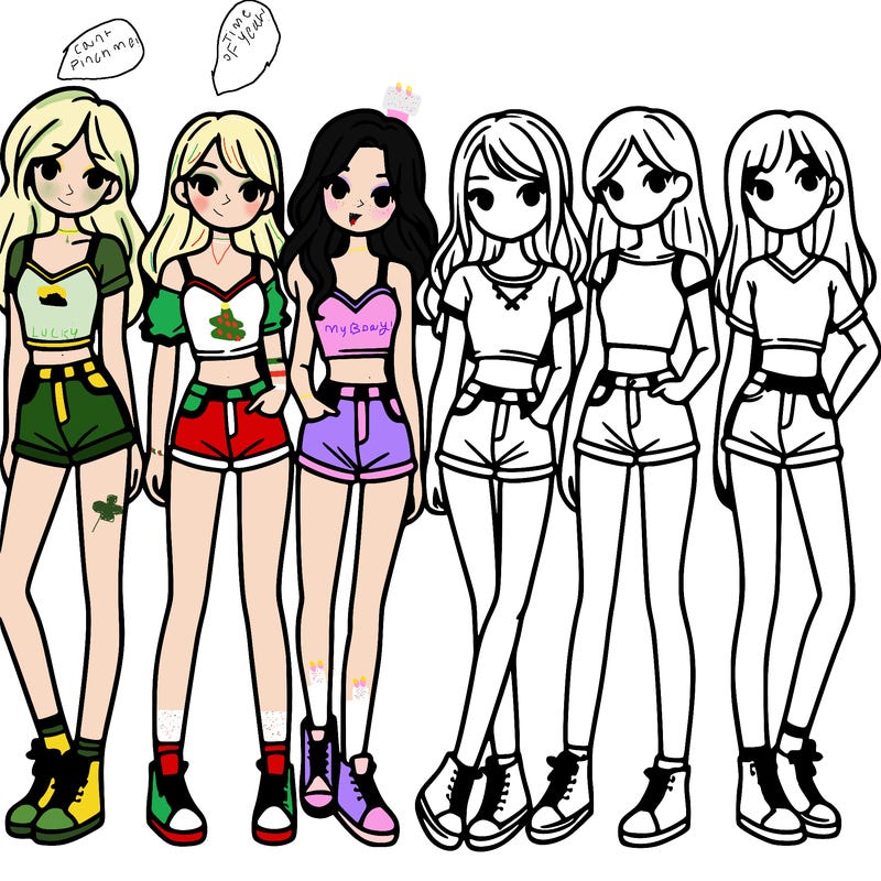 a group of girls wearing crop tops and shorts