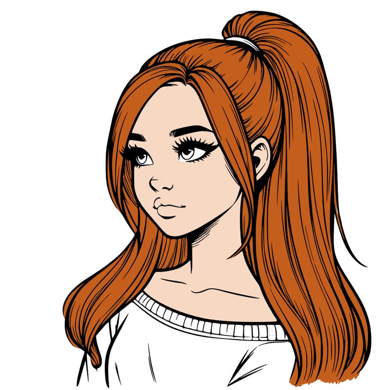 realistic girl with a high ponytail