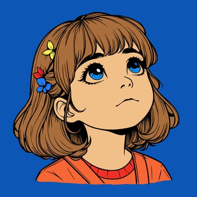 realistic girl looking up