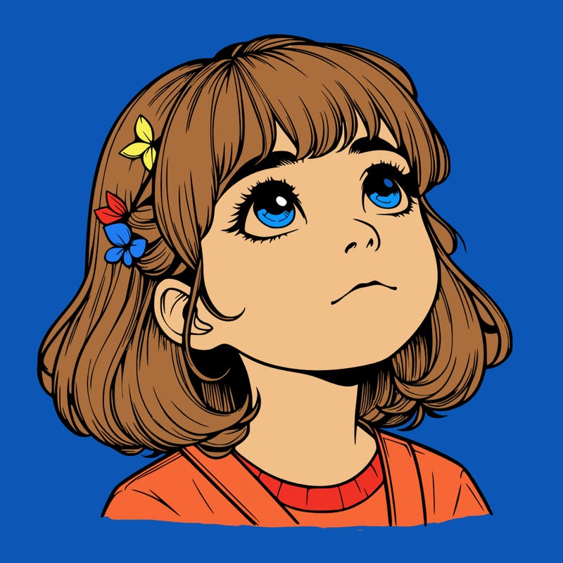 realistic girl looking up