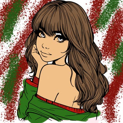 realistic girl with bangs looking over her shoulder