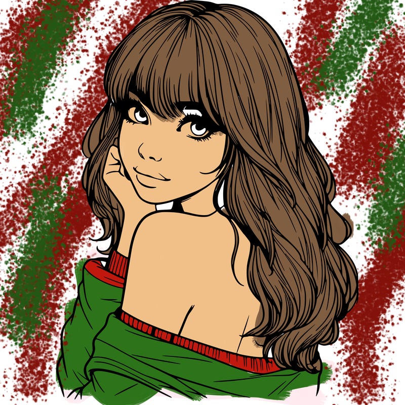 realistic girl with bangs looking over her shoulder