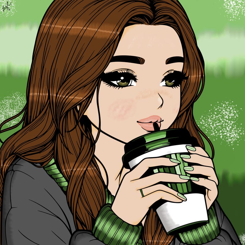 realistic girl drinking coffee