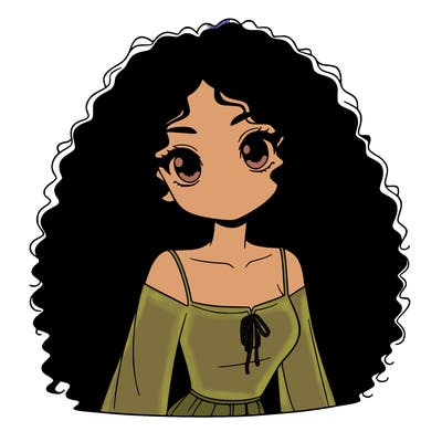 a black anime girl with long afro hair