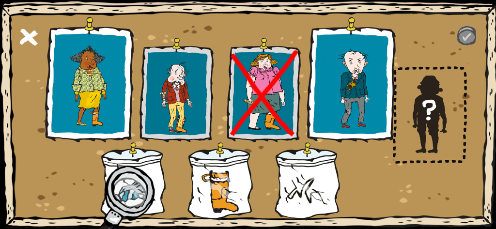 The JerryMaya Detective Agency - A detective board with suspect photos and evidence bags to solve a mystery