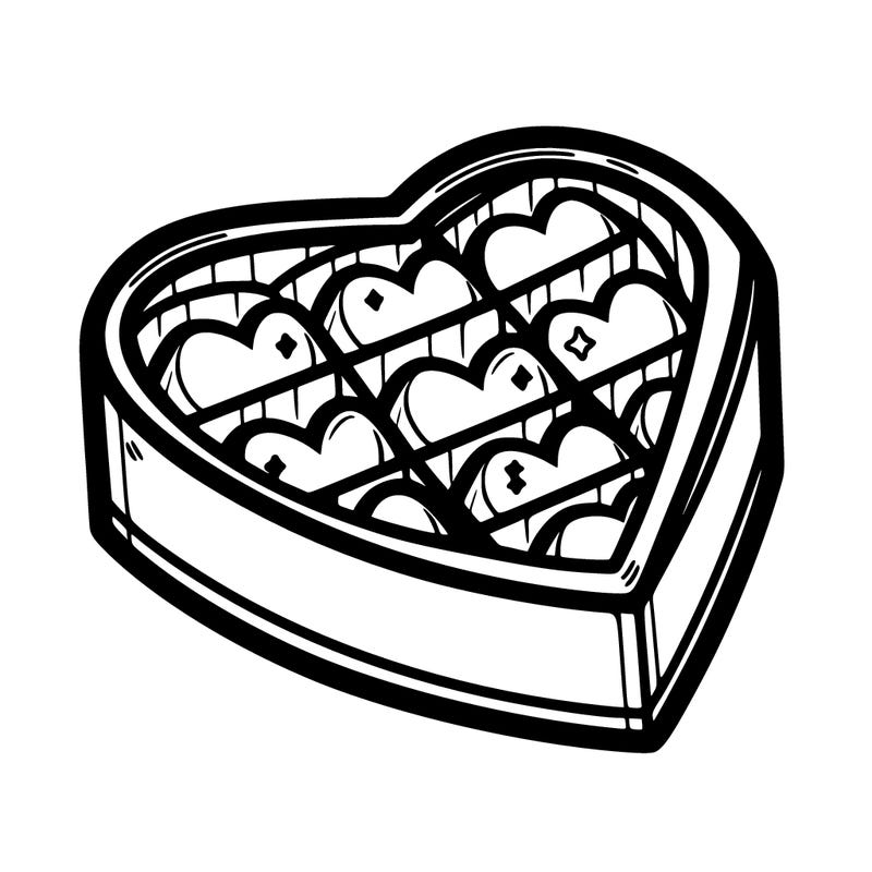 a box of chocolate heart shaped outline.