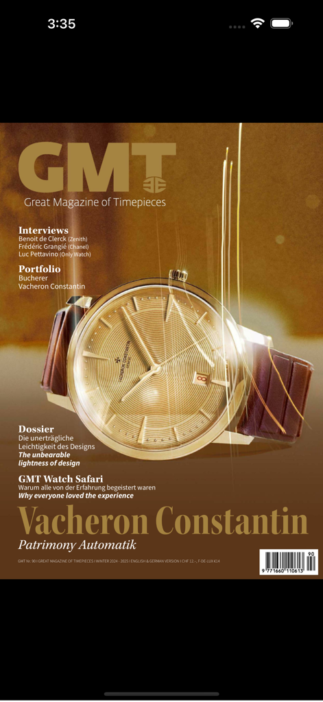 GMT German-English - Front cover of GMT magazine featuring a Vacheron Constantin luxury watch