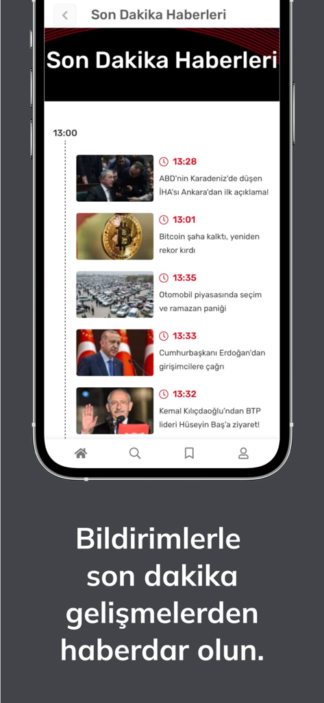 İHA Mobile - IHA Mobile app screenshot showing a list of breaking news in Turkish with timestamps and images on an iPhone