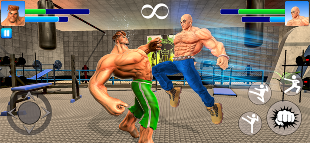 Kung Fu GYM: Fighting Games - Two muscular fighters engaged in a gym battle in the Kung Fu GYM fighting game