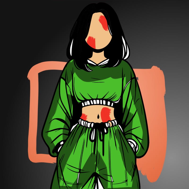 realistic girl faceless with baggy pants and a crop top