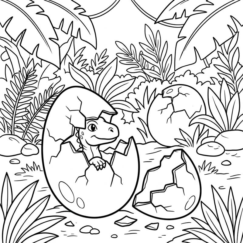 Dive into a prehistoric adventure with this delightful coloring page featuring a baby dinosaur hatching from its egg. Perfect for young paleontologists aged 4-8, it promises hours of creative fun.