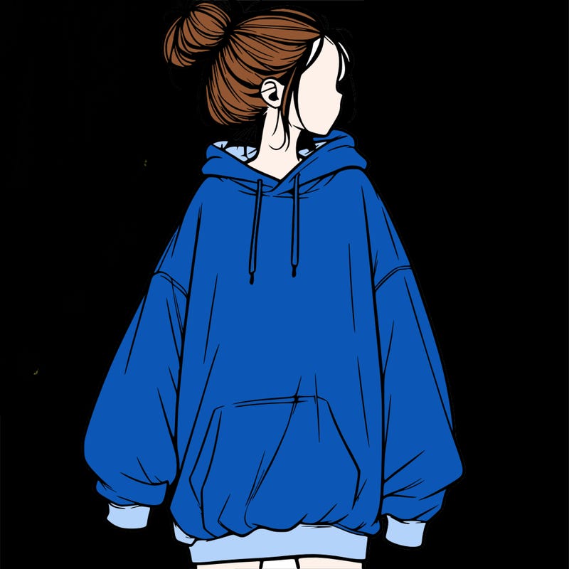 realistic girl with a oversized sweatshirt on and a bun