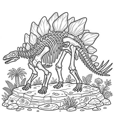 Journey back to the age of dinosaurs with this detailed Stegosaurus skeleton coloring page. Perfect for budding paleontologists and dinosaur enthusiasts, this template offers a unique way to bring ancient bones to life with color.