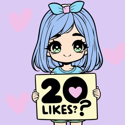 cute realistic girl holding a sign that says 20 likes?