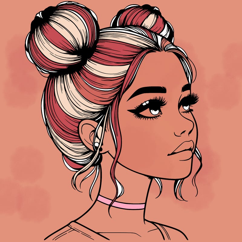 realistic girl with buns on the top of her head