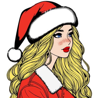 realistic girl in santa hat