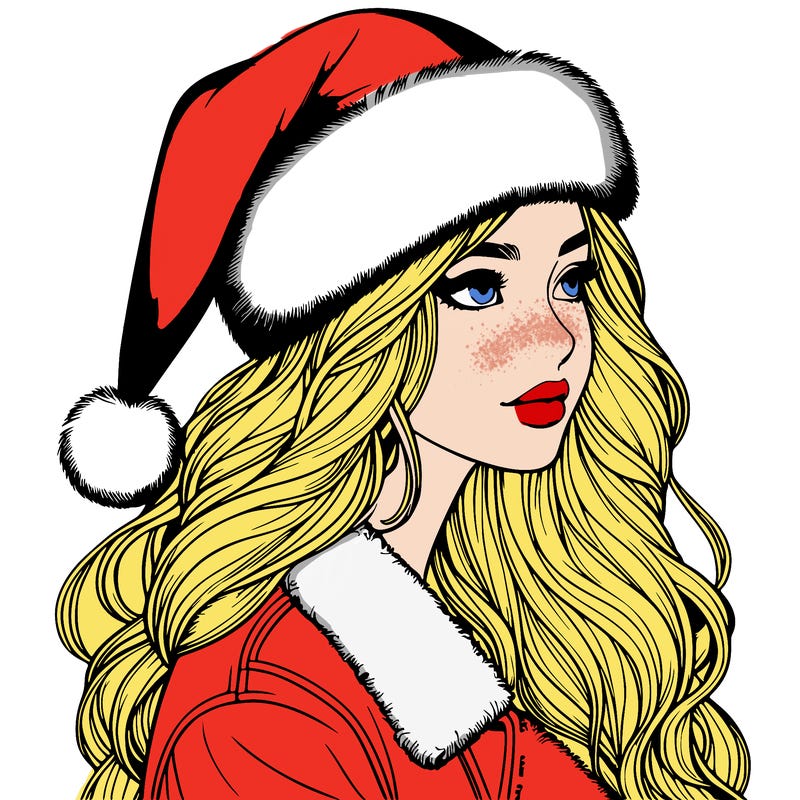 realistic girl in santa hat
