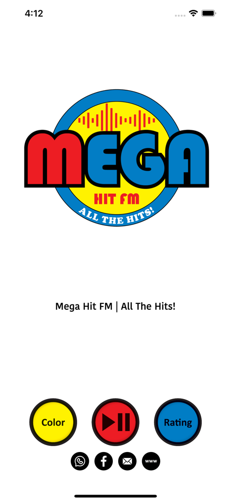 Mega Hit FM - Mega Hit FM radio app screen with the station logo and music controls