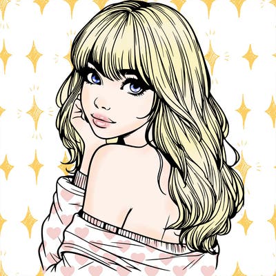 realistic girl with bangs looking over her shoulder