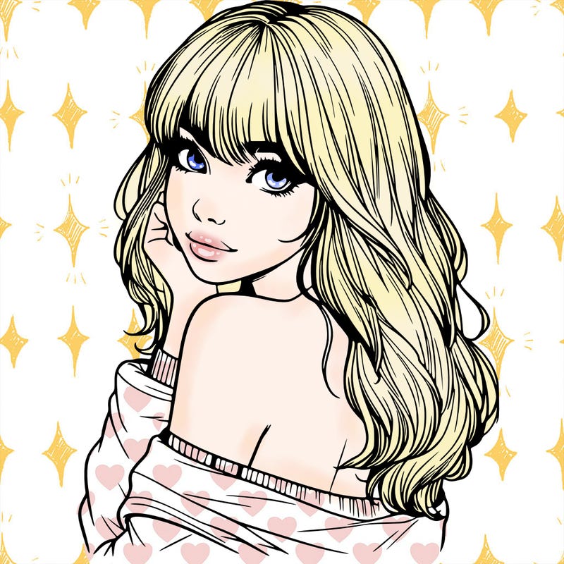 realistic girl with bangs looking over her shoulder