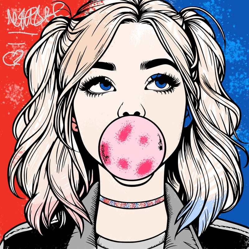 realististic girl blowing bubble -gum