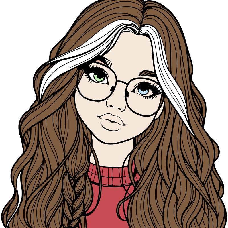 girl with long hair and freckles and glasses realistic