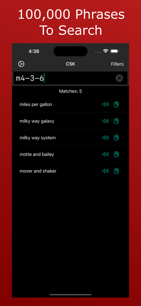 Crossword Solver King - Crossword Solver King app showing a phrase search result for a specific letter and word length pattern.