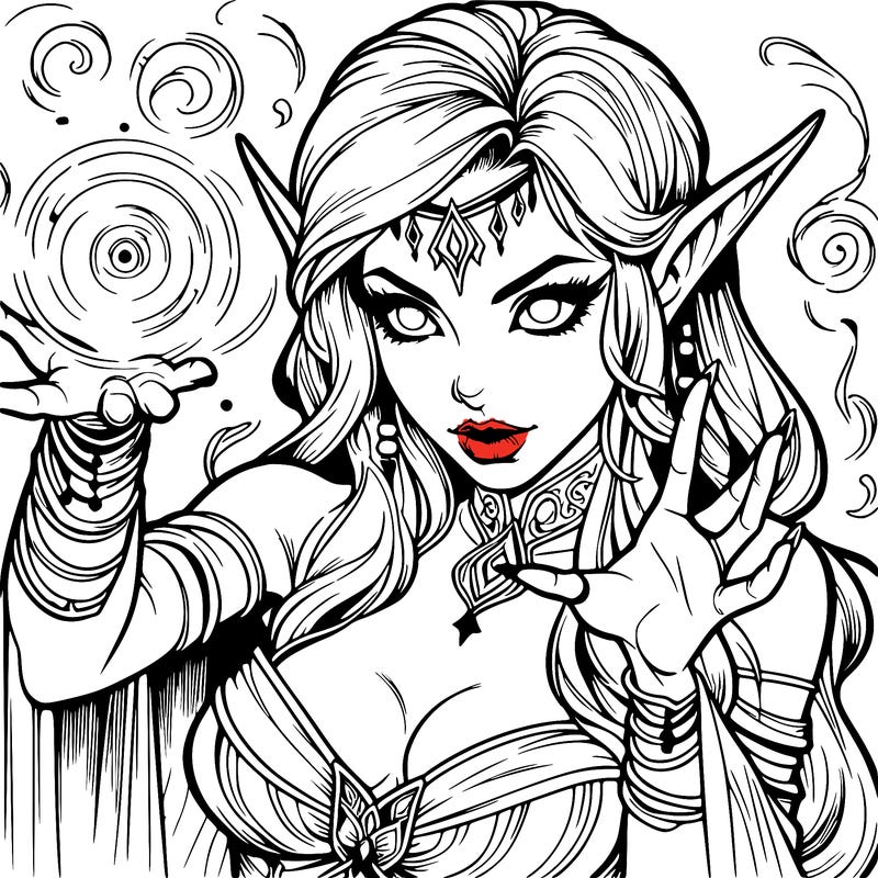 realistic scary beautiful elf sorceress casting spell