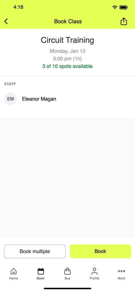 River Fitness - River Fitness mobile app screen for scheduling a circuit training gym class