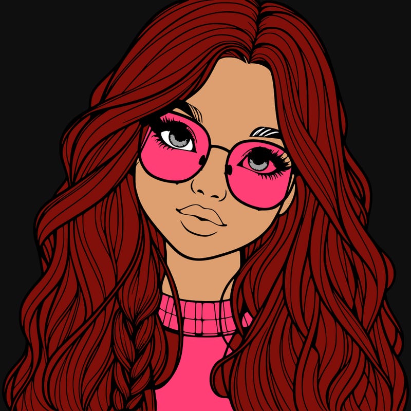 girl with long hair and freckles and glasses realistic