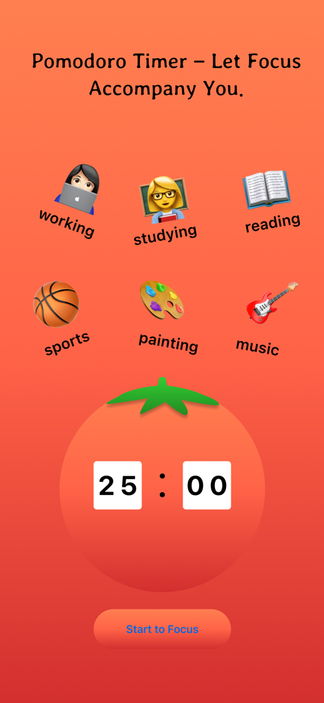 Focus Booster: ADHD Study Tool - Pomodoro timer interface with activity icons for studying and working