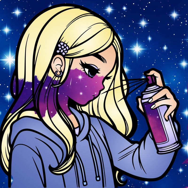 a realistic girl spray painting