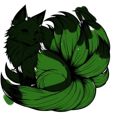 realistic detailed 9 tailed anime fox