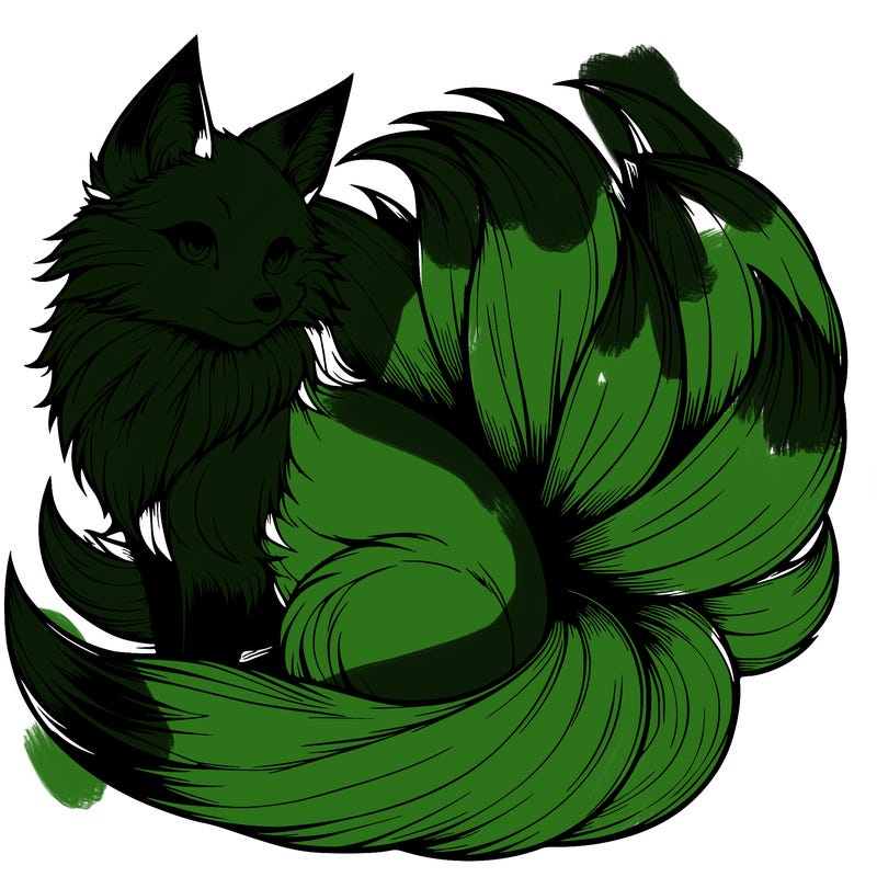 realistic detailed 9 tailed anime fox