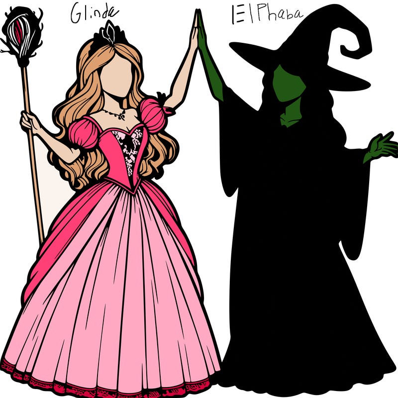 detailed realistic split of a princess and a witch