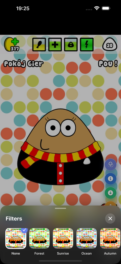 Pou Wallpapers 4k - Pou character wearing a scarf with wallpaper filter selection menu