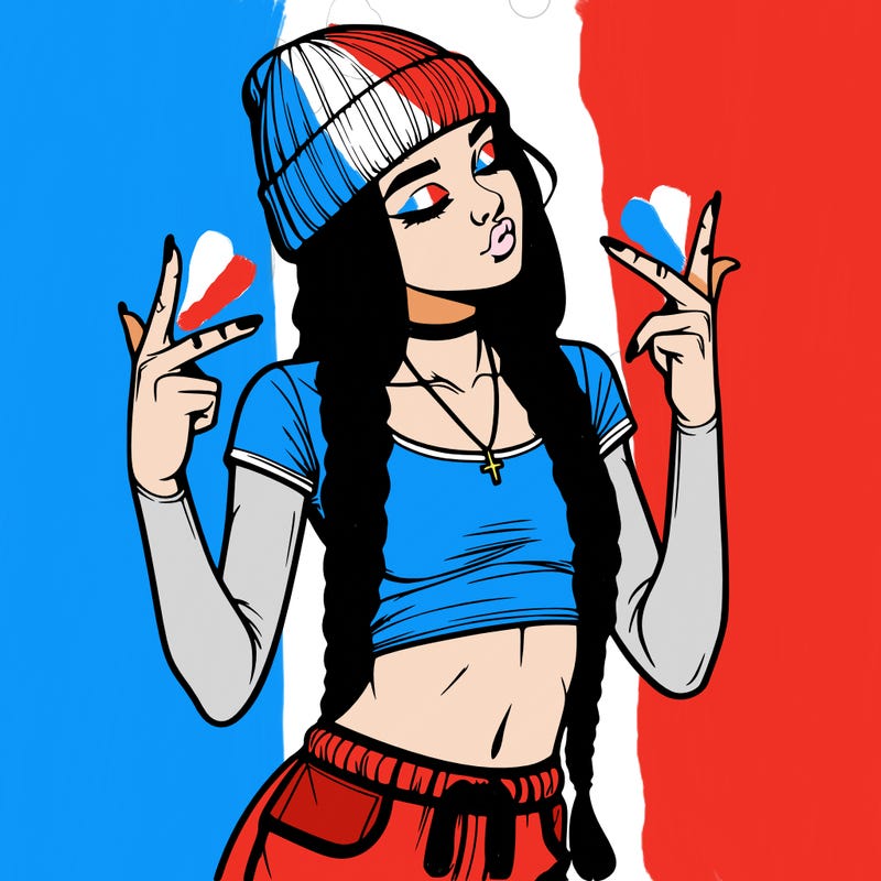 realistic teenage girl with braids and a beanie and crop top doing 🫶🏼