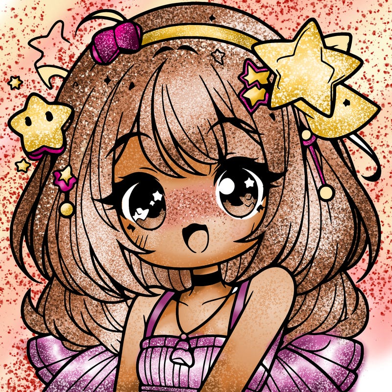 cute anime girl with star accessories