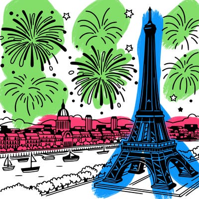 tour eiffel with fireworks