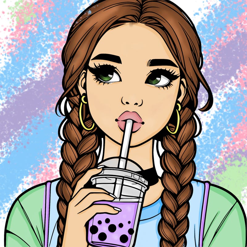 realistic girl with braided hair drinking boba