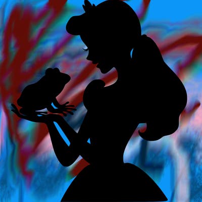 a shadow of a princess holding a frog realistic