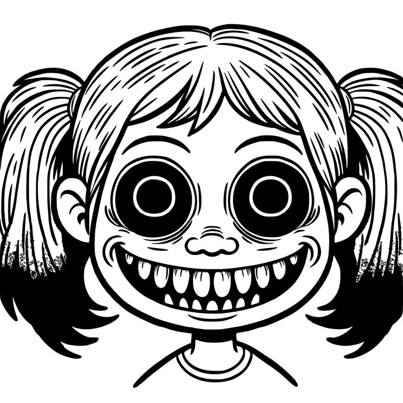 very creepy girl with a big grin