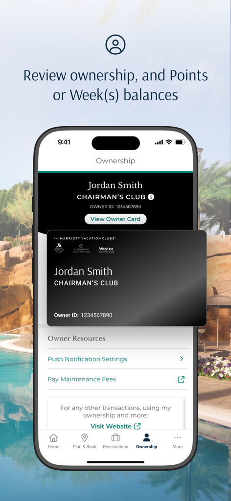 Sheraton® Vacation Club - Digital membership card and ownership dashboard in the Sheraton Vacation Club app