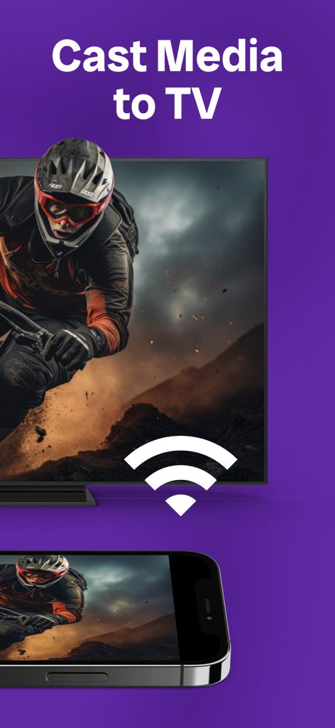 iPhone screen casting a motocross video to a smart TV via a WiFi connection