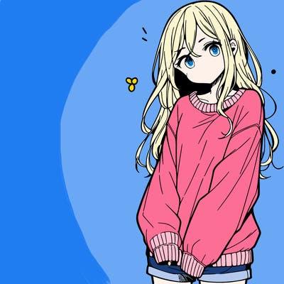 manga teen girl  in a sweater and baggy pants
