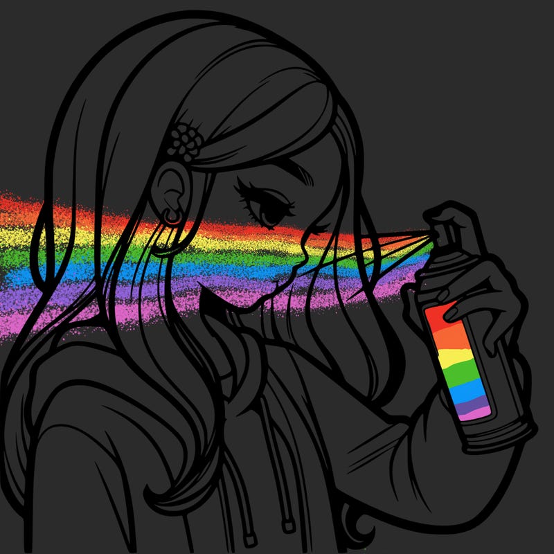 a realistic girl spray painting