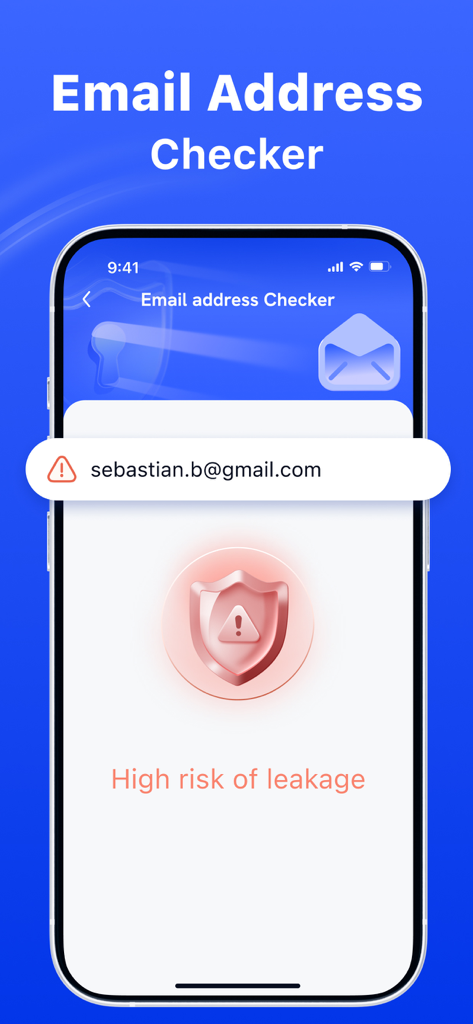 Pantalla del verificador de direcciones de correo electrónico que muestra una notificación de alto riesgo de fuga